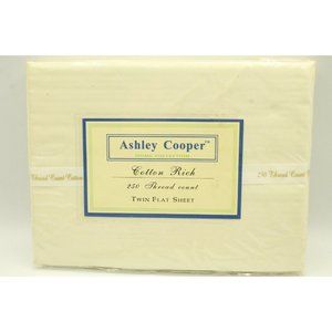 New Ashley Cooper Cotton Rich 250 Thread Count Twin Flat Sheet Ivory 66"x96"